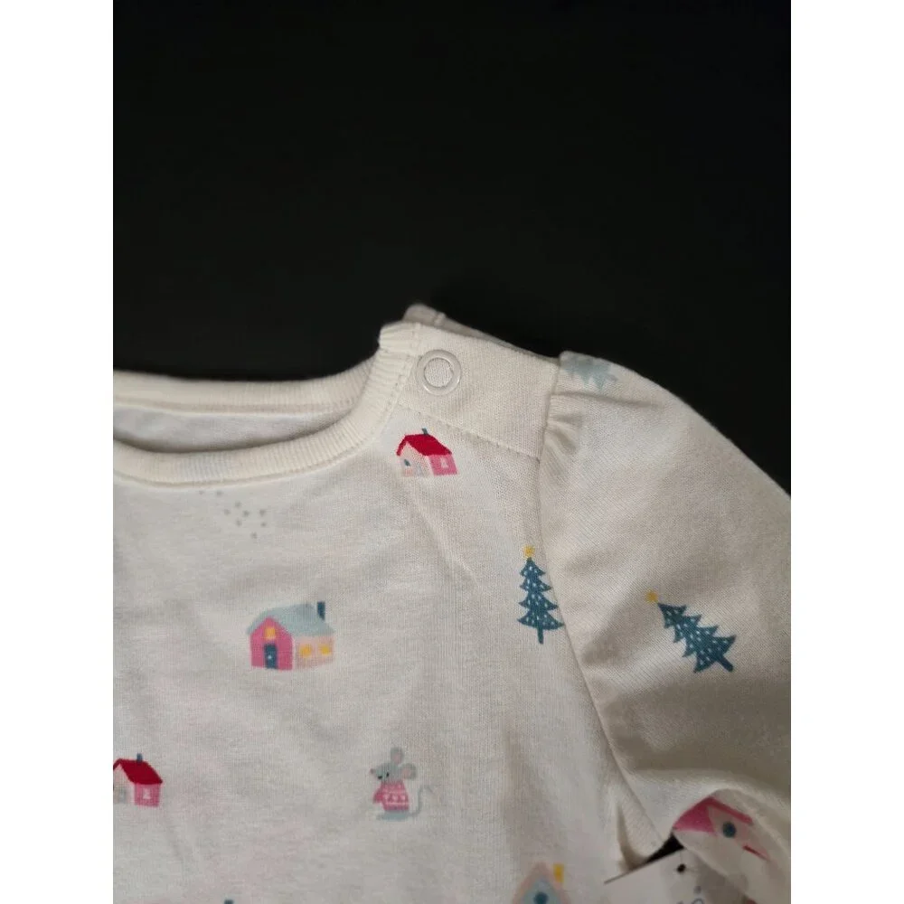 NWT Baby Girl Holiday Shirred Long Sleeve Bodysuit Size 0-3 Months - Beige - Picture 4 of 6